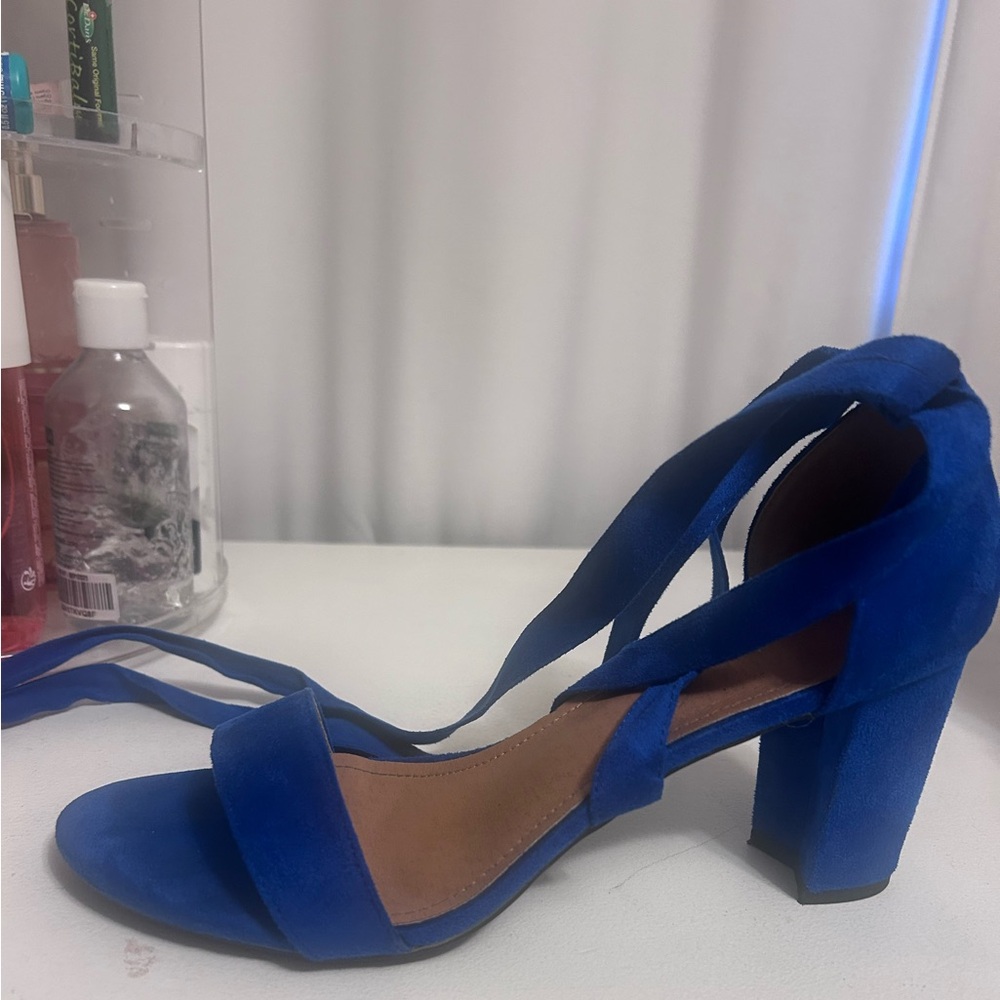 Elegant Blue Lace Up Women's Heels